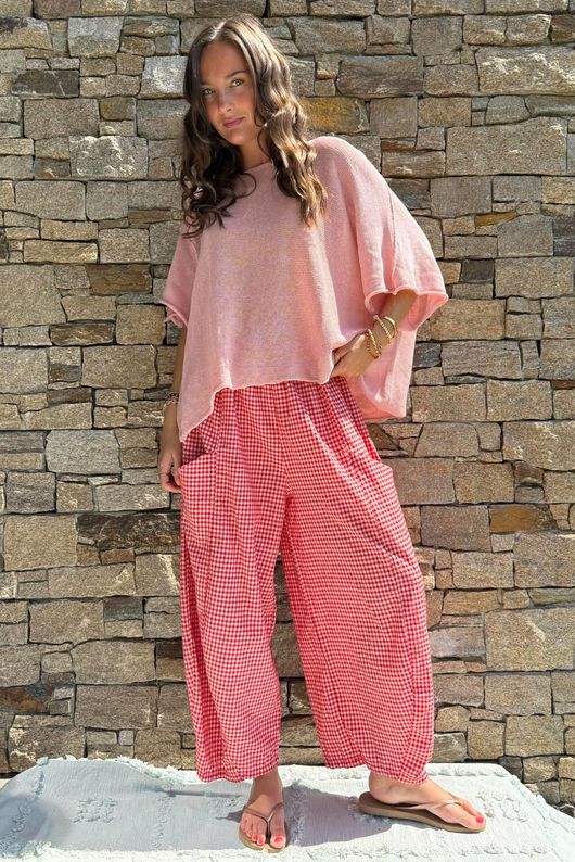 Arbi Gingham 7/8 Barrel Pant Red?
